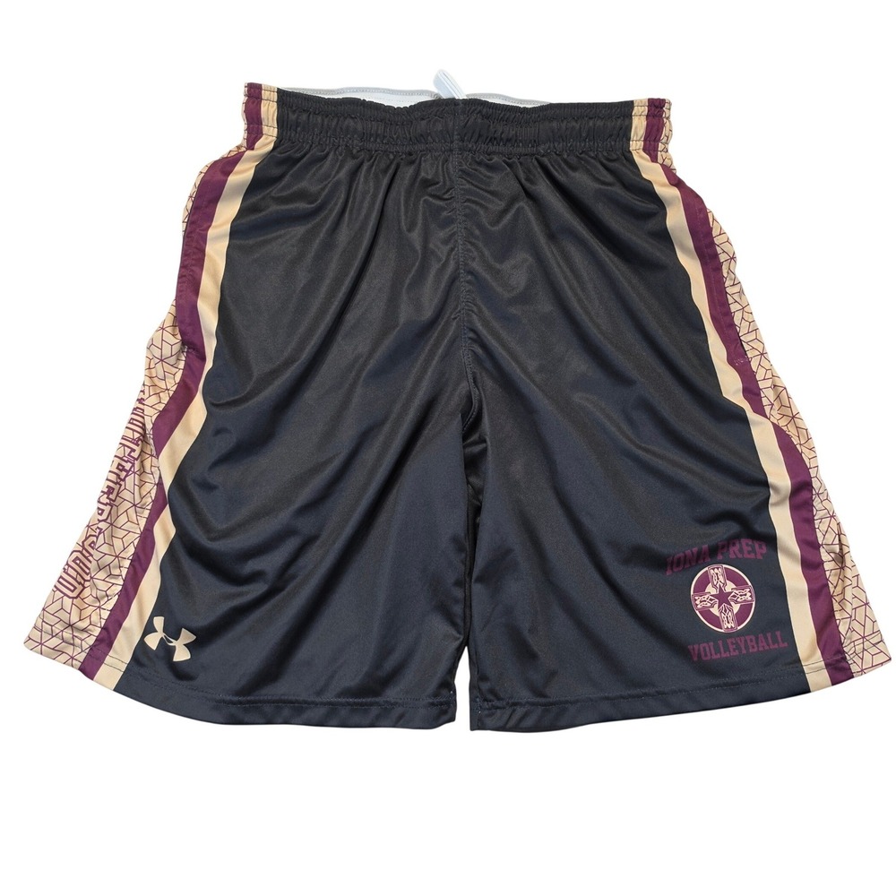 Under Armour Mens Iona Prep Volleyball Shorts Black Maroon Gold Size Medium